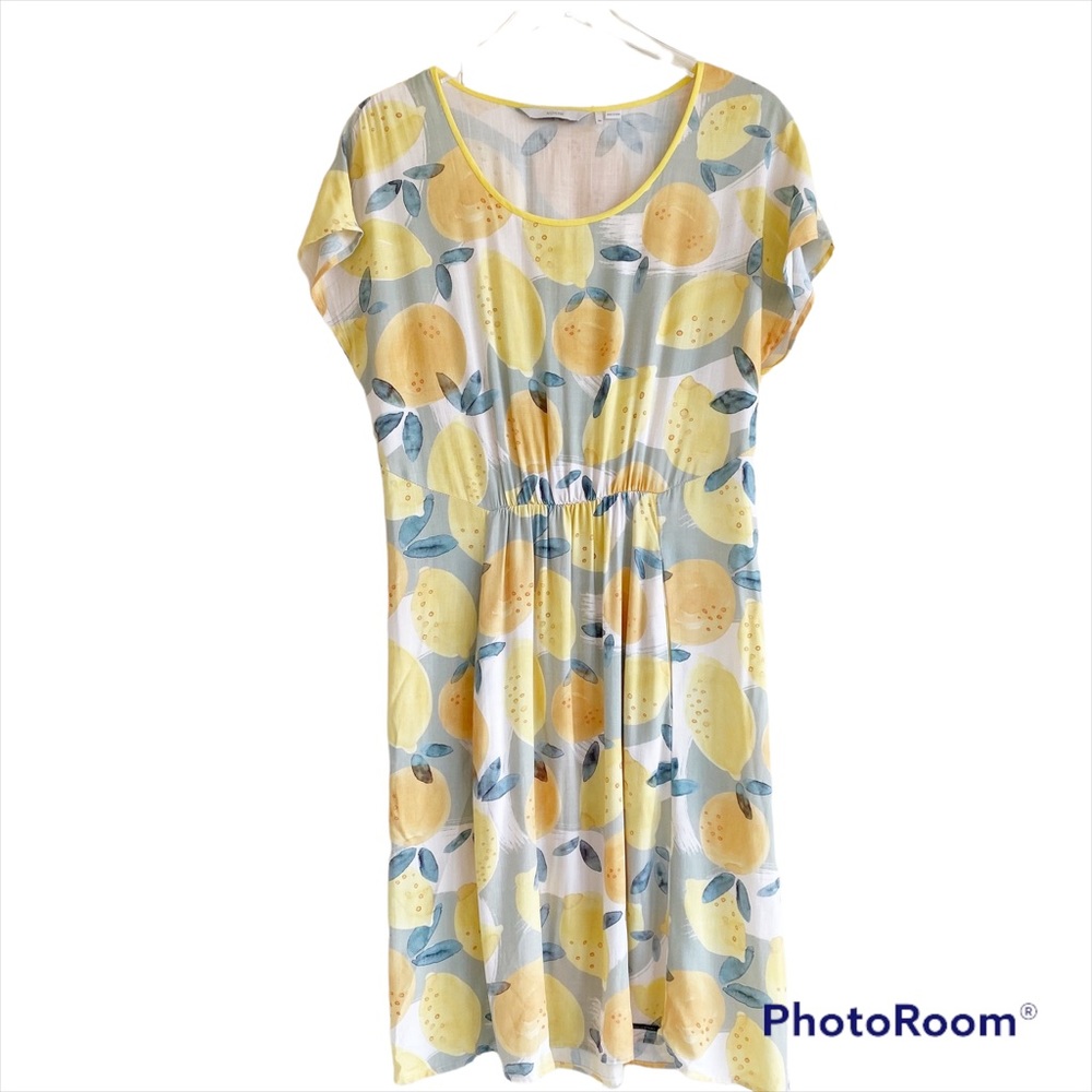 Anthropologie Numph Lemon Orange Fruit Print Dress Size 38 US 6-8 Flaw